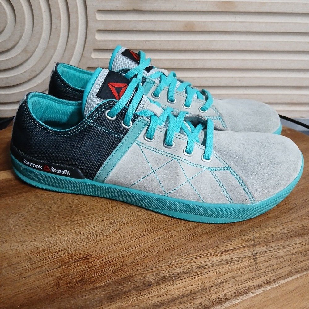 Reebok Crossfit Lite LO TR Womens Sz 9.5 Training Shoes Sneaker Teal Gray Suede